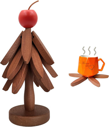 Tree Trivets for Hot Dishes, Artisanal Wooden Coasters Trivets Set - Set of 4