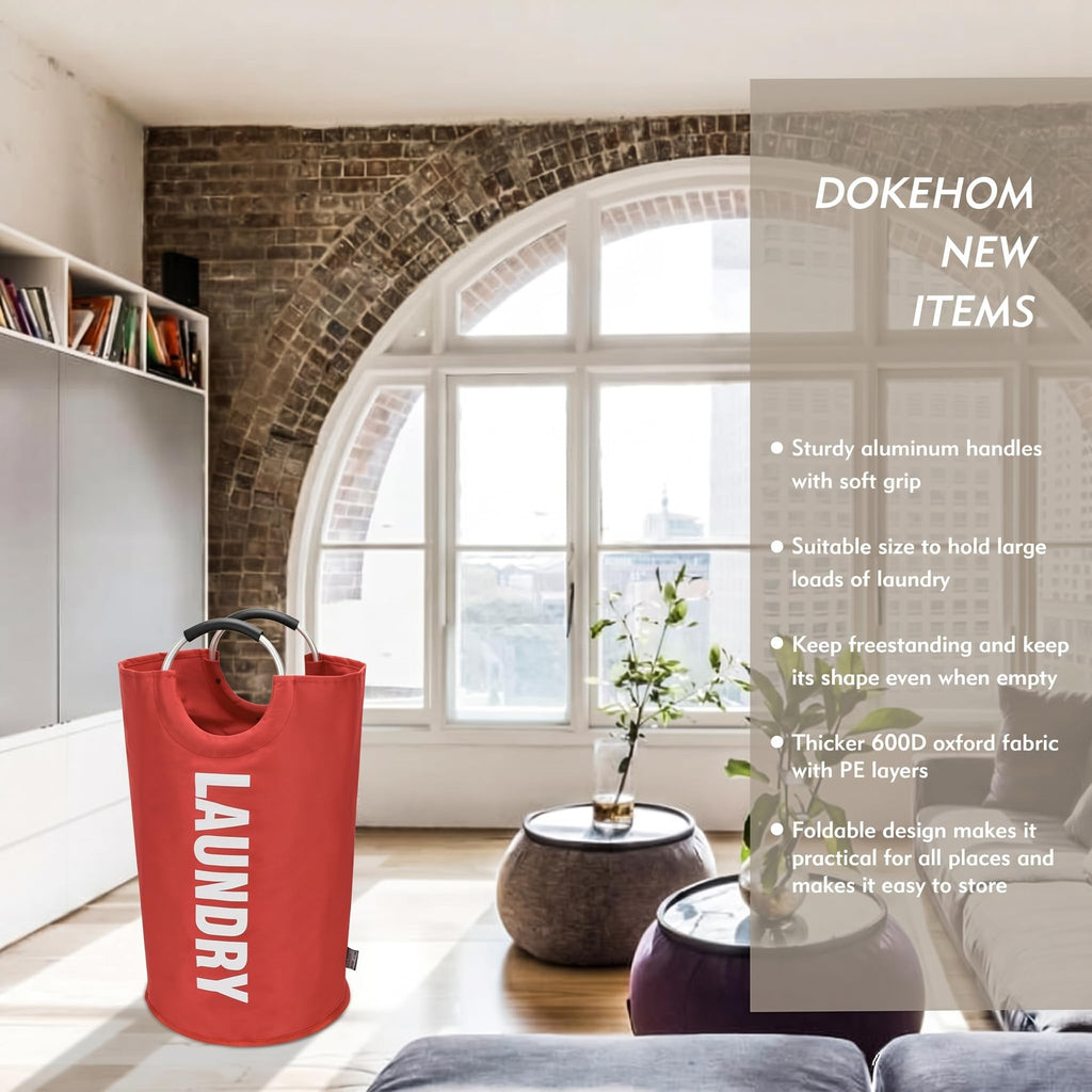 90L Large Laundry Basket Bag, Collapsible Tall Hamper, Red