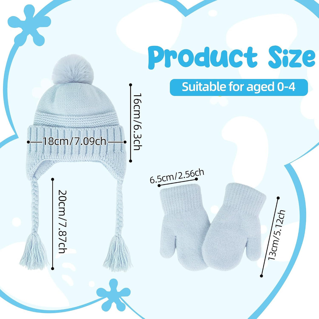 Toddler Hat and Glove Set Beanie Hats Baby Mittens for Aged 0-4 Girls Boys