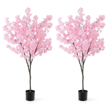 6.5FT Artificial Cherry Blossom Tree, 2 Pack Pink Fake Flower Tree, Faux Floral Plant Blooming Tree in Cement Pot