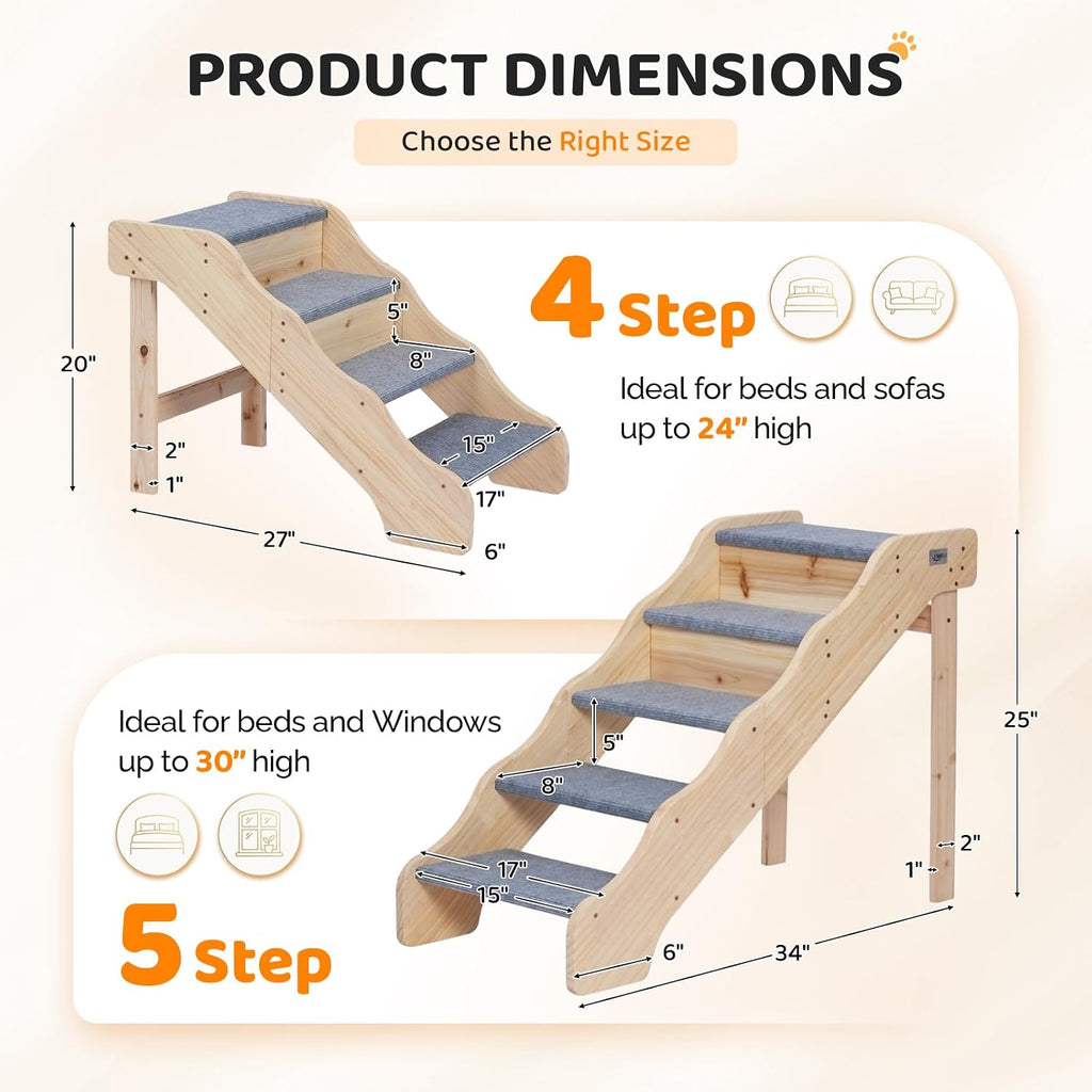 Wooden Dog Stairs, 5-Step Pet Steps