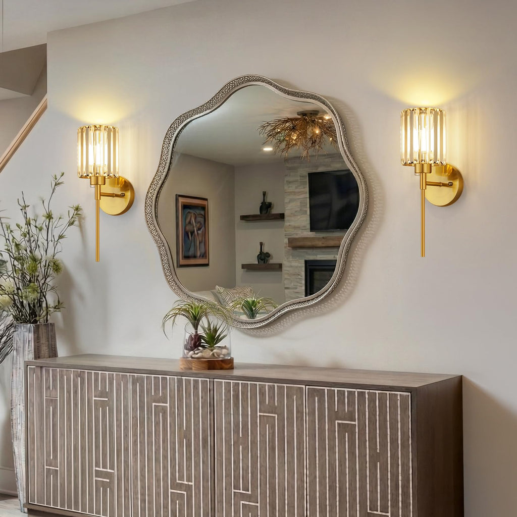 Crystal Battery Operated Wall Sconces, Brushed Gold Rechargeable Wireless Wall Sconce Lights with Dimmable