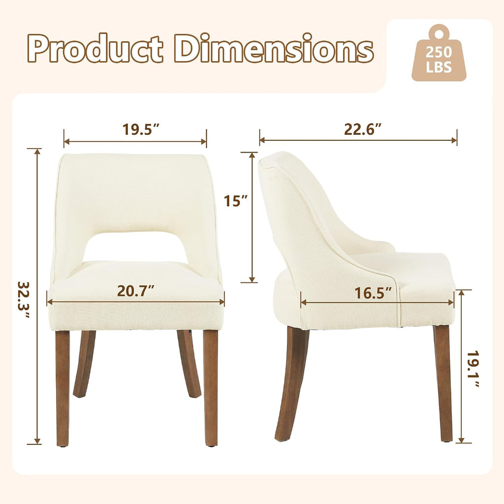 Wooden Dining Chairs Set of 2, Modern Fabric Upholstered Kitchen Chairs Dining Chair, Mid Century Modern Chair for