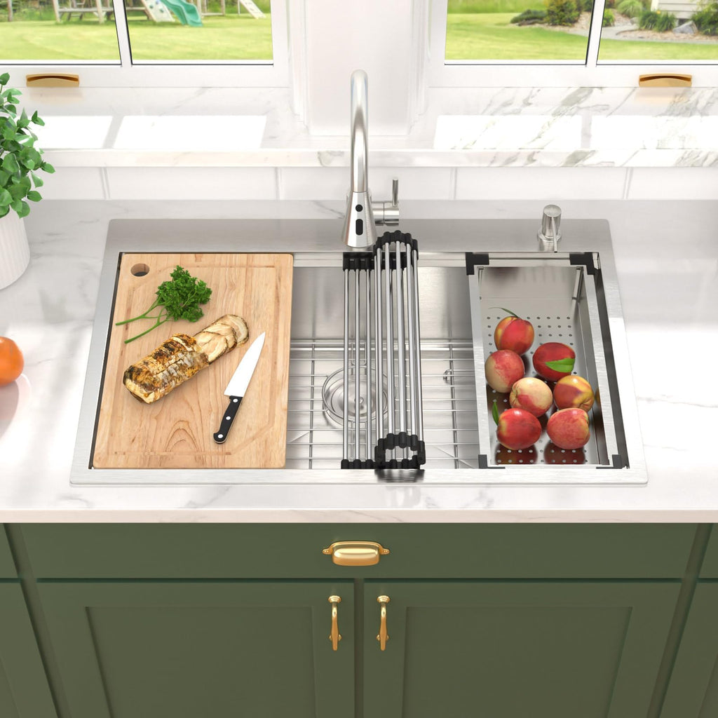 33x22 Drop Sink with Faucet Combo - 33 Inch Kitchen Sinks Drop In 16 Gauge Stainless Steel Topmount Single Bowl