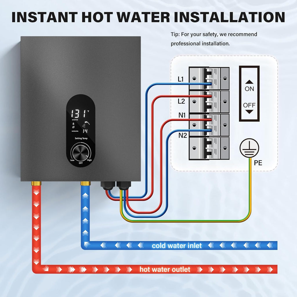 Tankless Water Heater Electric 18KW Instant Hot Water Heater Under Sink