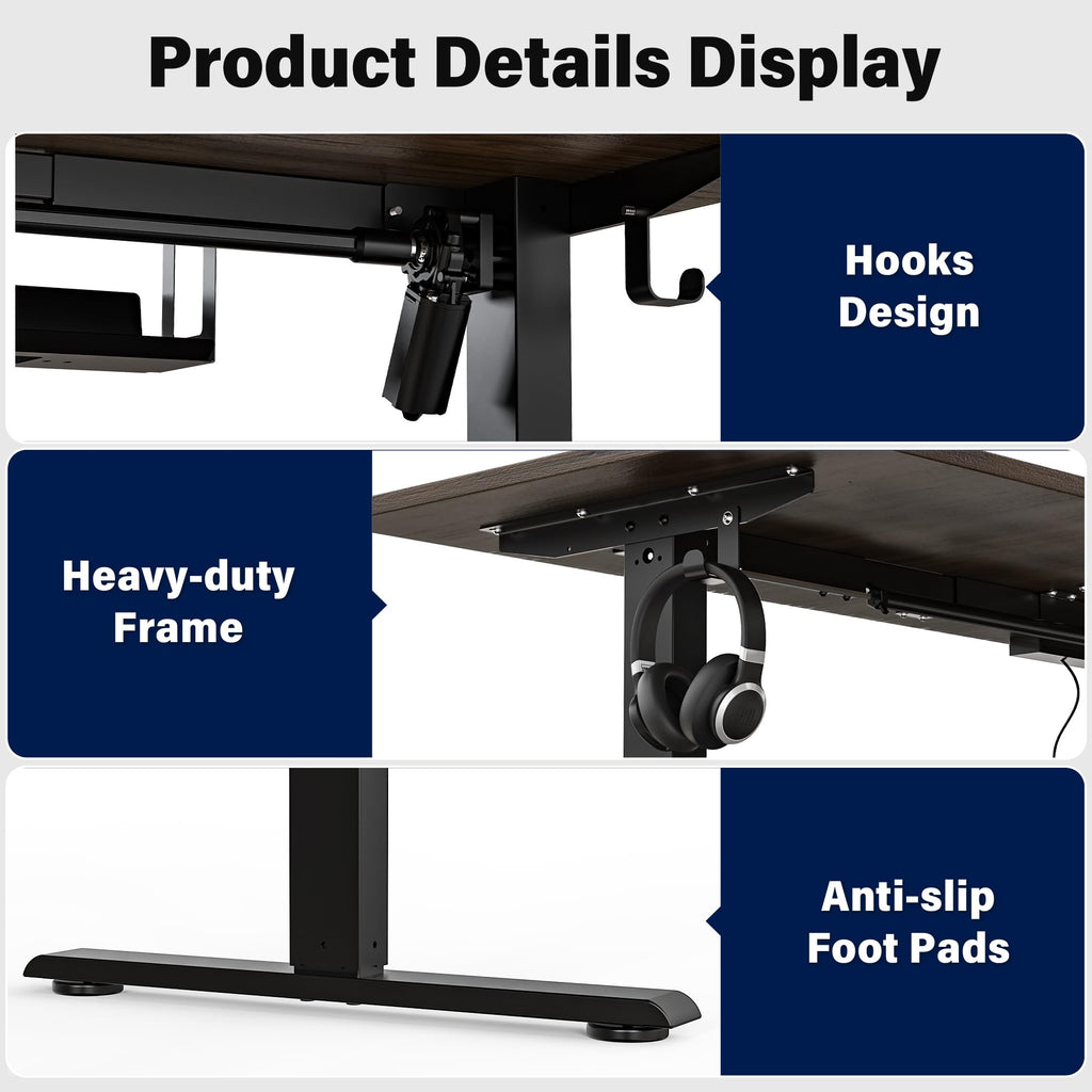 63 x 55 inch L-Shaped Standing Desk, Corner Computer Desk, Electric Standing Desk Adjustable Height, Sit to Stand