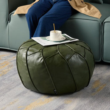 Handmade Moroccan Boho Chic Eco-Friendly Waterproof Faux Leather Unstuffed Pouf Ottoman Cover, Round Storage DIY Foot