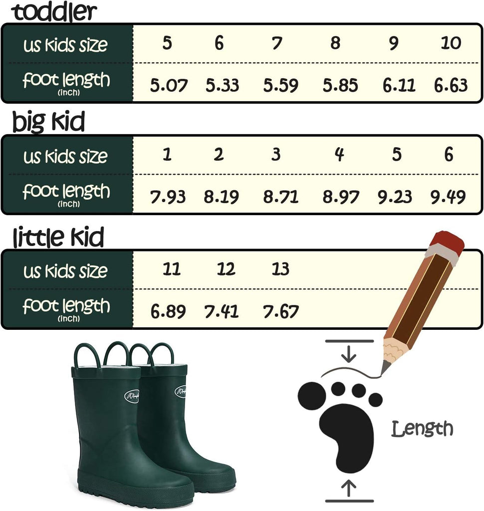 Kids Rain Boots, Waterproof Rubber Boots with Easy-on Handles