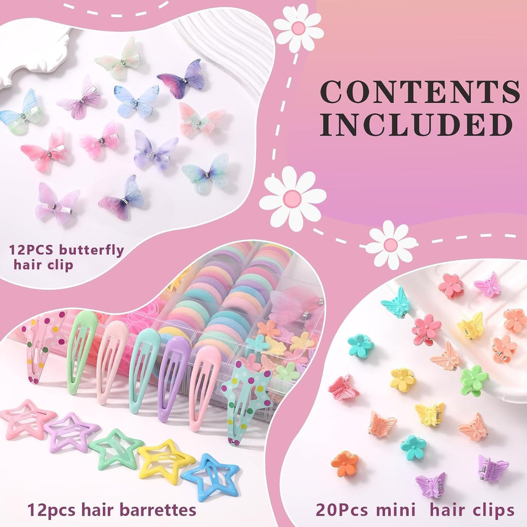 Hair Accessories for Girls, 1350P Colorful Hair Ties with 44P Hair Clips