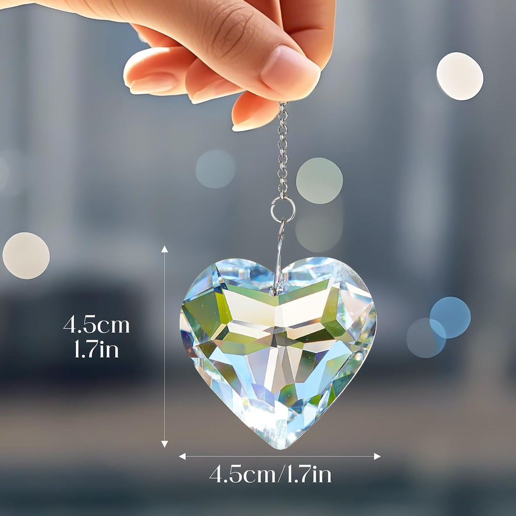 3 Pcs 50mm Clear Crystal Heart Suncatcher Hanging Window Decor - Clear Crystal Heart Sun Catcher Prism Rainbow Maker