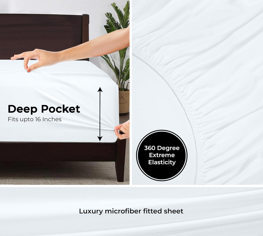 Microfiber Full Fitted Sheet 2 Pack, Deep Pocket Up to 16 Inches - White