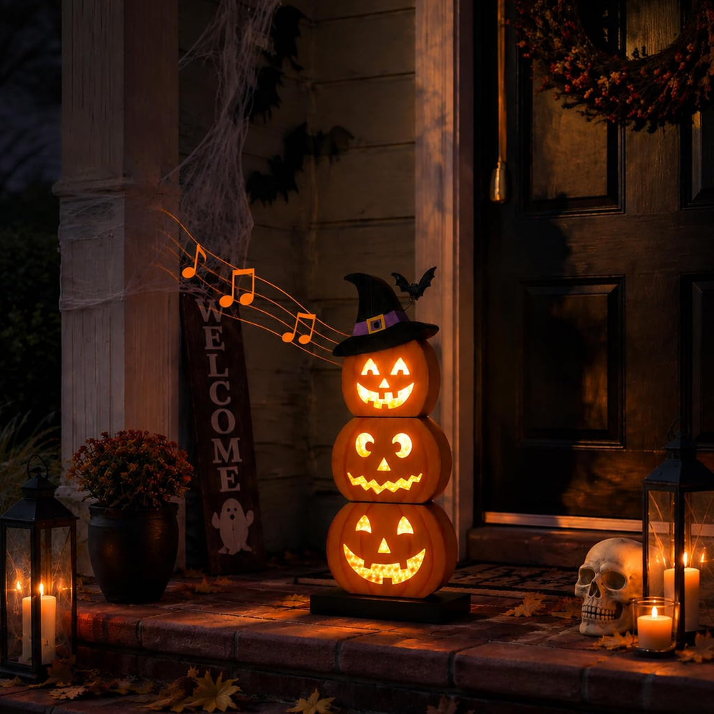 Halloween Decorations LED Light Up Pumpkin Decor Spooky Sound Porch Sign