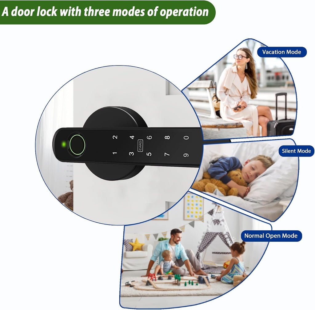 Fingerprint Door Lock, 5-in-1 Smart Door Knob with Handle, Biometric Keyless Entry with Keypad and App Home Office