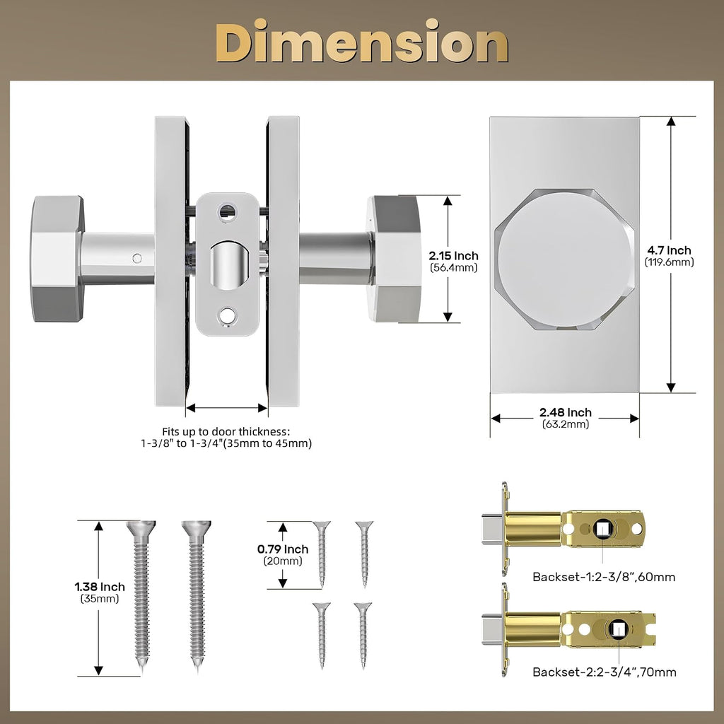 Polished Chrome Interior Door Knob Passage Door Handles for Hall and Closet
