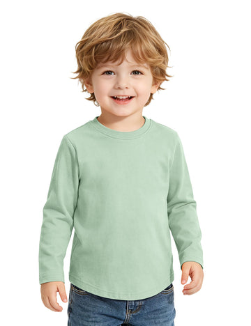 Toddler Boy Long Sleeve Shirt Baby Crewneck T-Shirt Solid Color Cotton Tee Tops Green