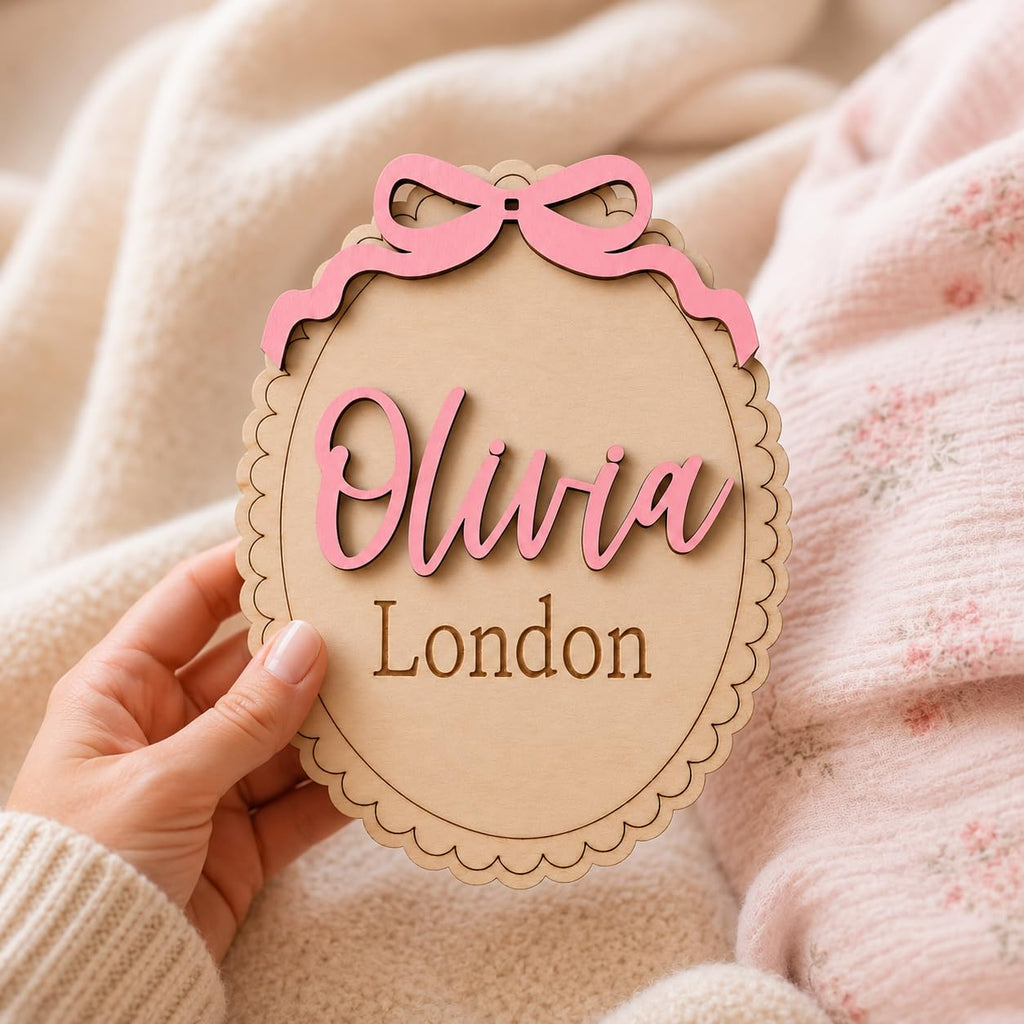 Personalized Scallop Baby Name Sign with Bow (Name Sign)