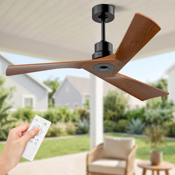 Inspired Adler Style 52" Solid Wood Ceiling Fan Without Light, 3 Sculpted Blades, Quiet DC Motor, 6-Speed Remote - Black and Walnut