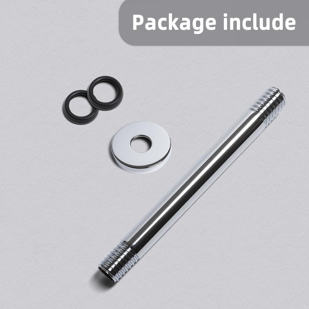 8 Inch Shower Arm with Flange, Ceiling Mounted Shower Head Extension Arm, 1/2 NPT Straight Arm for Rain Shower Head