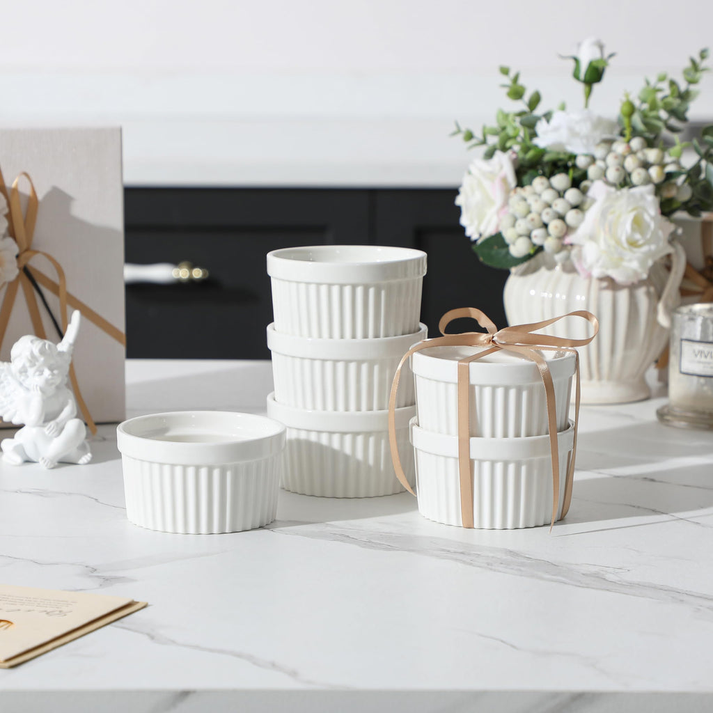 8 oz Oven Safe, Porcelain, Set of 6, White