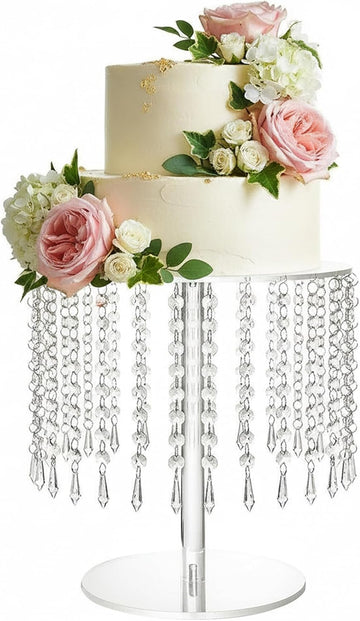 Round Cake Stand - 12 Inch Diameter Acrylic Dessert Display Stand with Crystal Chandelier, Cupcakes Serving Plate
