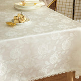 Rose Jacquard Textured Tablecloth Waterproof Spillproof Lace Trim Rectangle Table Cloth, Oblong Tabl
