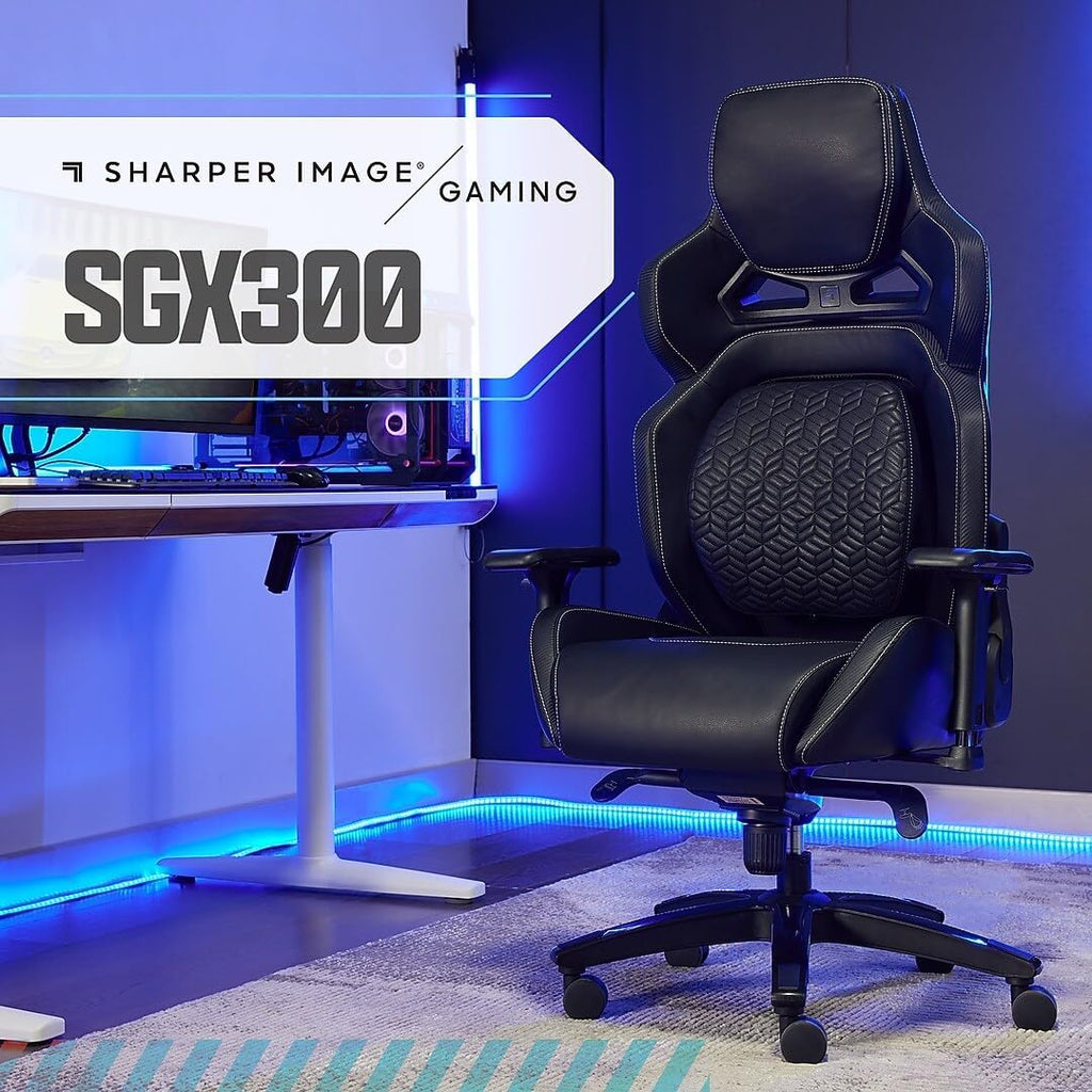 Sharper Image SGX300 Faux Leather Ergonomic Racing Gaming Chair, Black