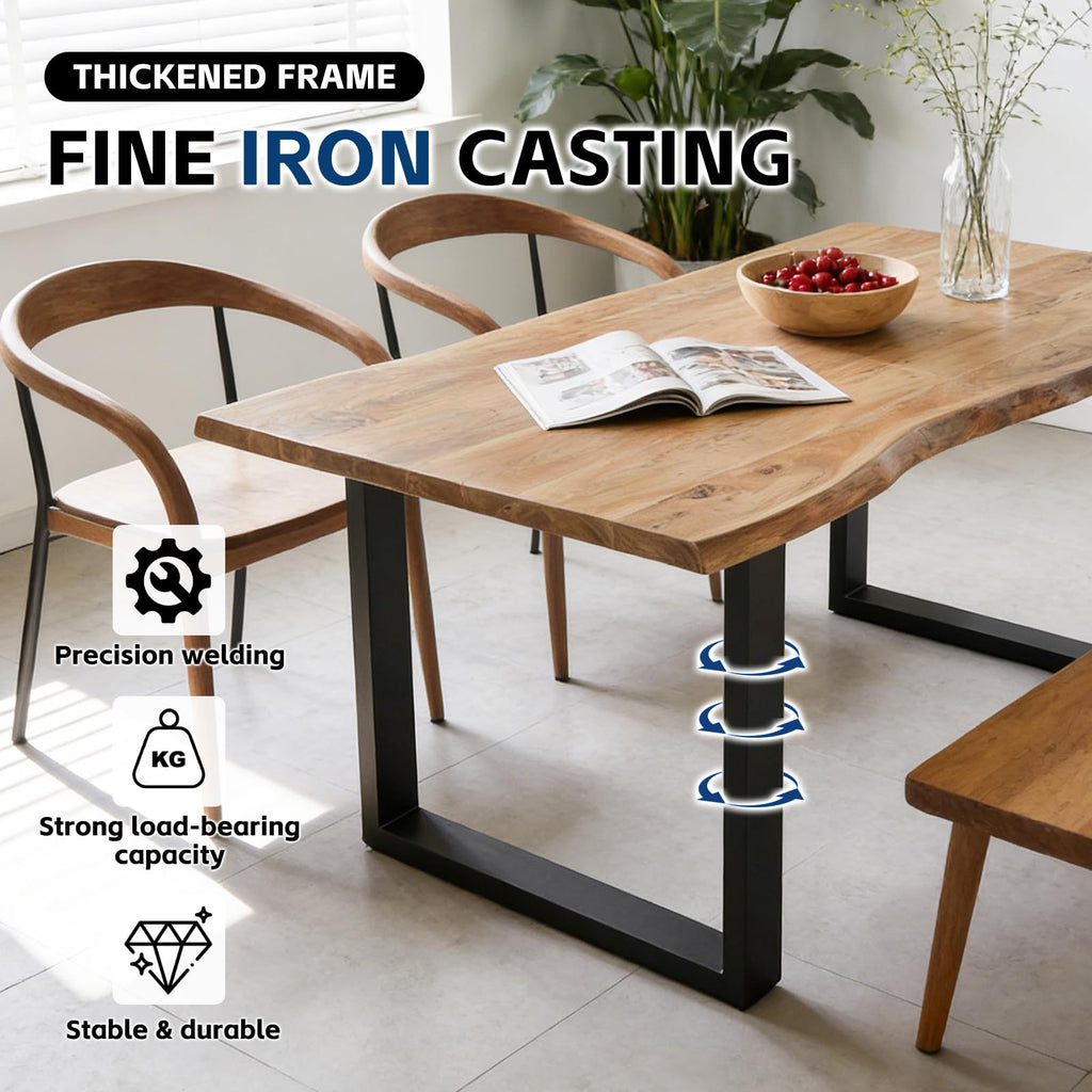 Industrial Solid Wood Dining Table, 2" Solid Wood Top, Live Edge Style Kitchen Table for 4-8 People, Farmhouse Dining