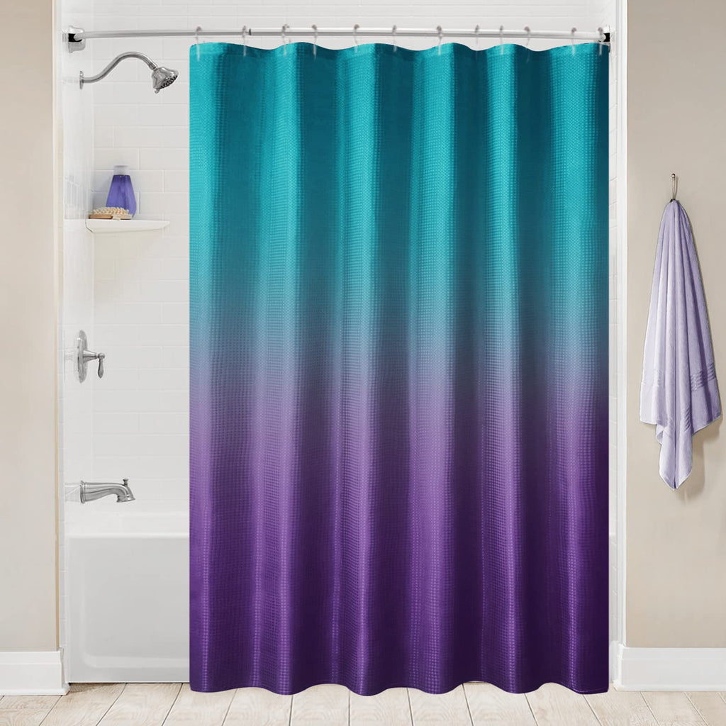 Combination of Purple Shower Curtain and Blue Shower Curtain, Teal Purple Gradient Waffle Fabric Shower Curtain