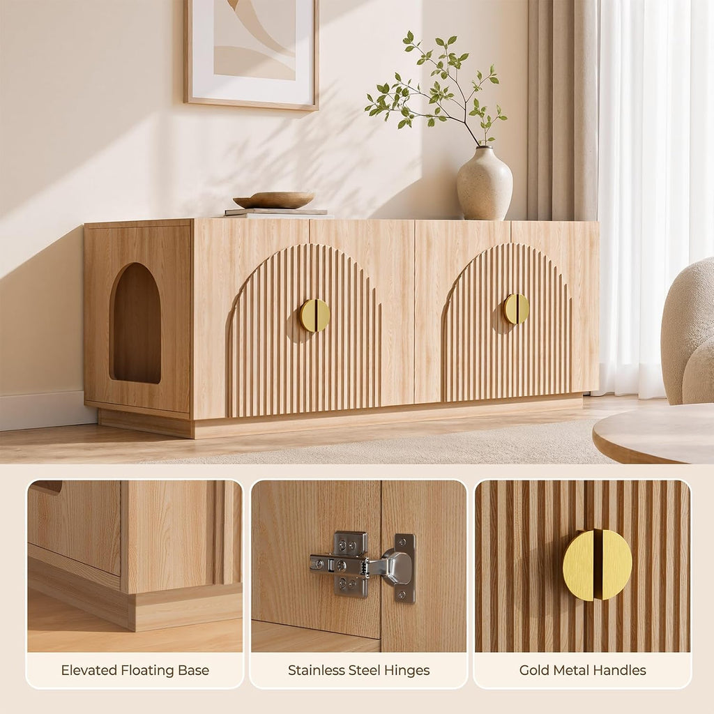Double Cat Litter Box Enclosure Furniture with Optional Divider