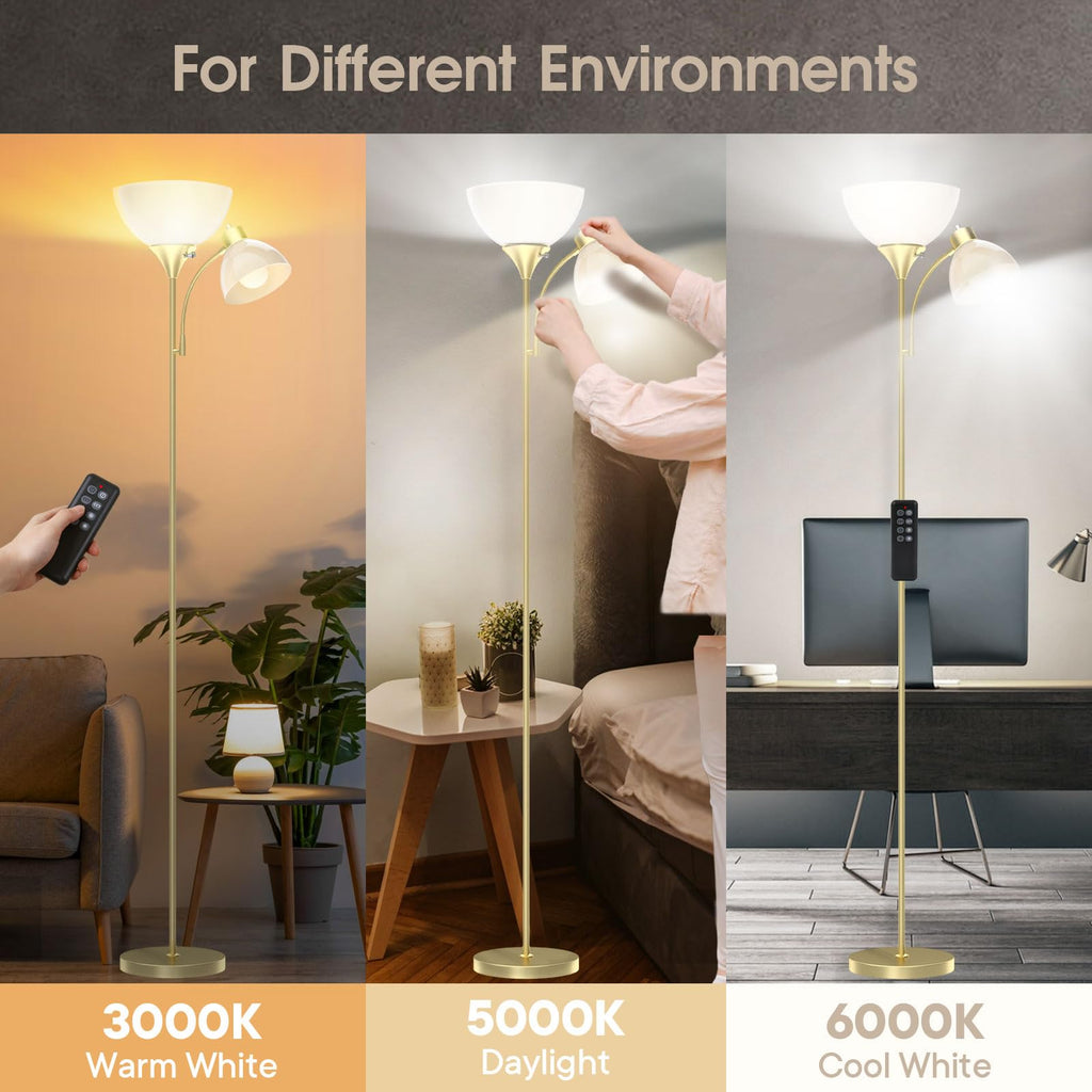 Torchiere Floor Lamp with Remote Control and Adjustable Reading Light