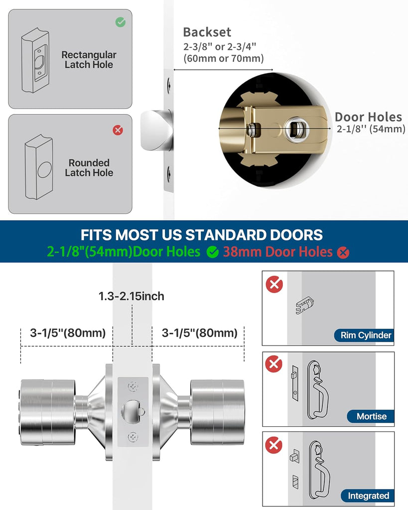 Keyless Entry Door Lock, Door Knob with Keypad, Smart Code Door Lock, Mute Mode, Passage Function, Easy to Install