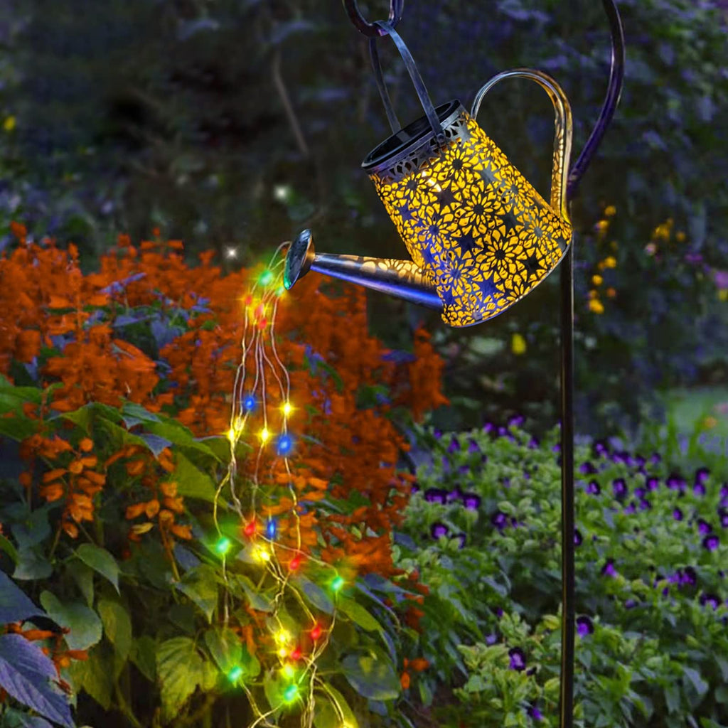 Solar Watering Can Lights, Outdoor Large Hanging Lantern Waterproof, Multicolor Retro Metal Solar Lights Yard Porch