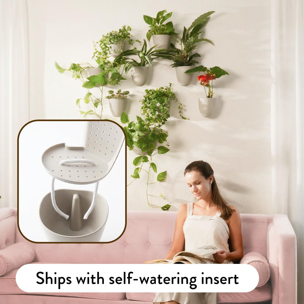 PlantPod Luxe - Self-Watering Wall Planters (Set of 6, Stone) - Easy to Water and Install - Lightweight - Design Your