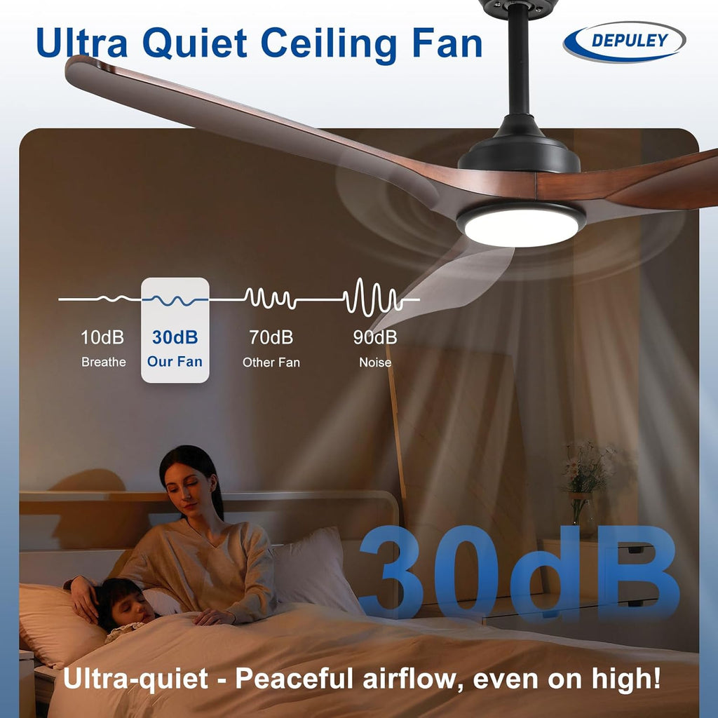 52-Inch Ceiling Fan with Light: Walnut 3 Blade Outdoor Fans for Patios - Dimmable Indoor Fan with Remote APP Control Ultra Quiet DC Motor Reversible 6 Speed Timer A101-B0DRCWK5MH