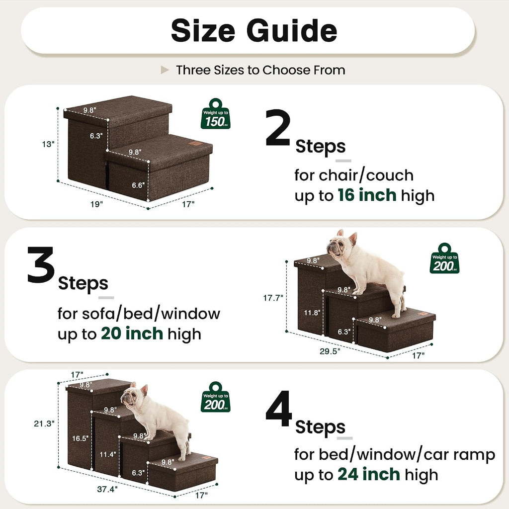 Dog Stairs for High Bed, Foldable Pet Stairs for Small Medium or Large Dogs Puppy with Storage for Bed or Couch, Cat