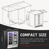 Wine and Beverage Refrigerator, 24 Inch Dual Zone Wine Cooler with Glass Door