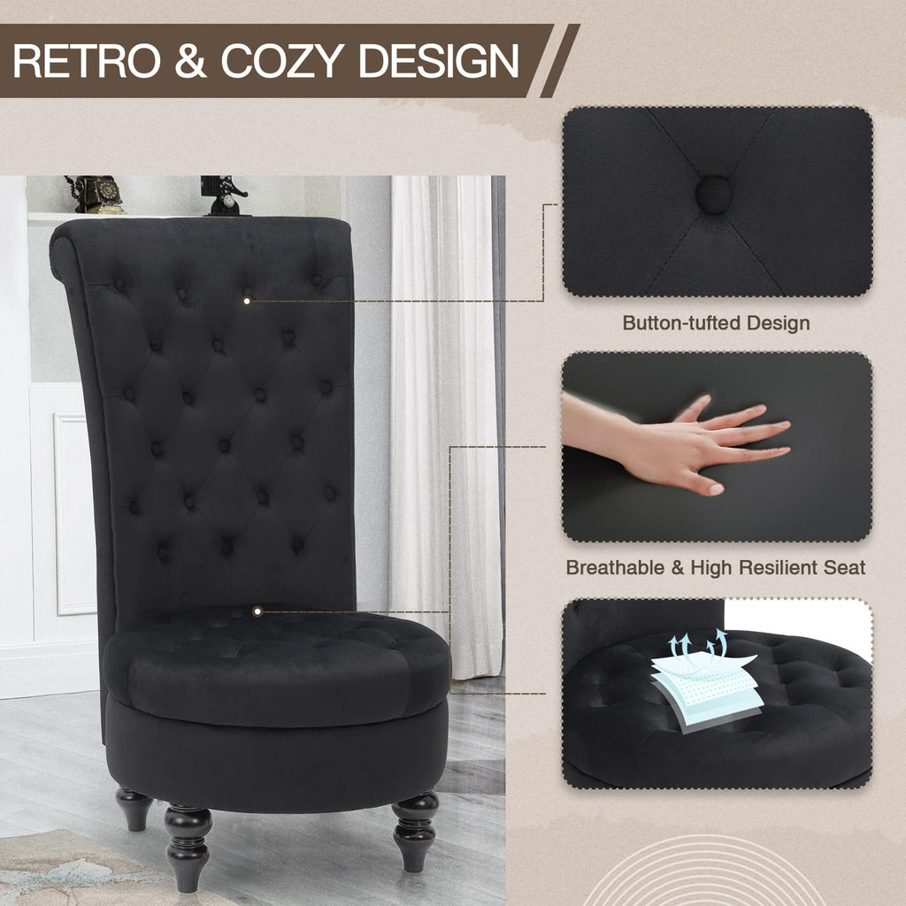 High Back Velvet Tufted Royal Throne Accent Chair, Dark Black