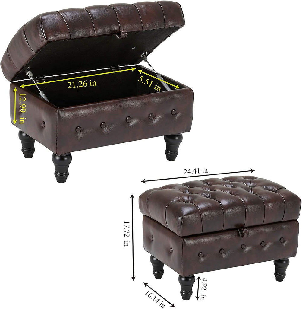 Coffee Table Ottoman with Storage,Button Tufted PU Leather Upholstery Footstool Bed Ottoman , Space-Saving Storage