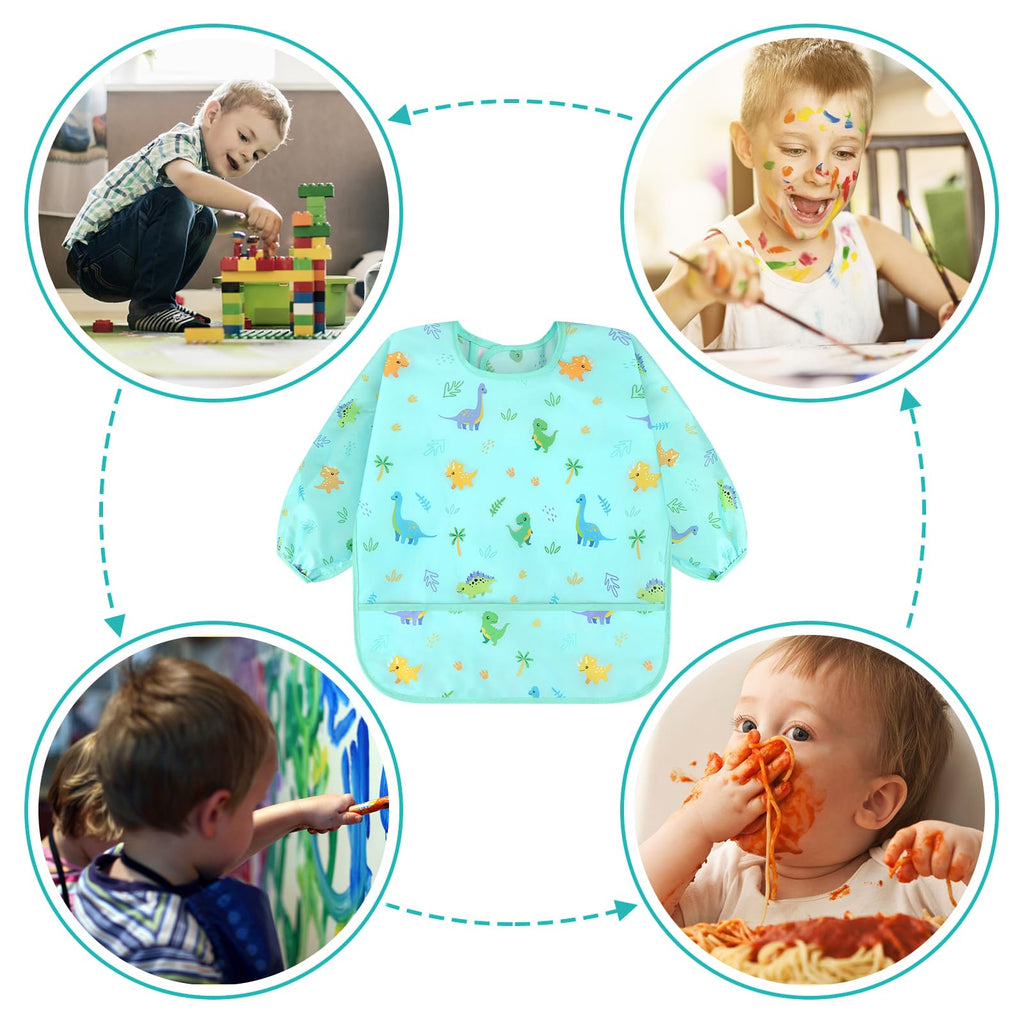 5 Pack Long Sleeve Bibs, Baby Smock Waterproof Sleeved Bib Smock for Baby Toddler 6-24 Months