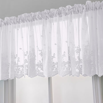 Boho Lace Small Window Curtain Valance Embroidered Solid Color Farmhouse Light Filtering Small Window Tier Living