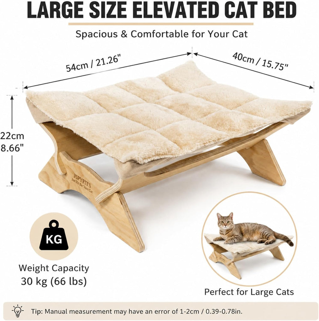 Elevated Cat Bed Hammock, Raised Cat Bed with Dual-Sided Plush & Linen Cushion, Machine Washable & Breathable Cover