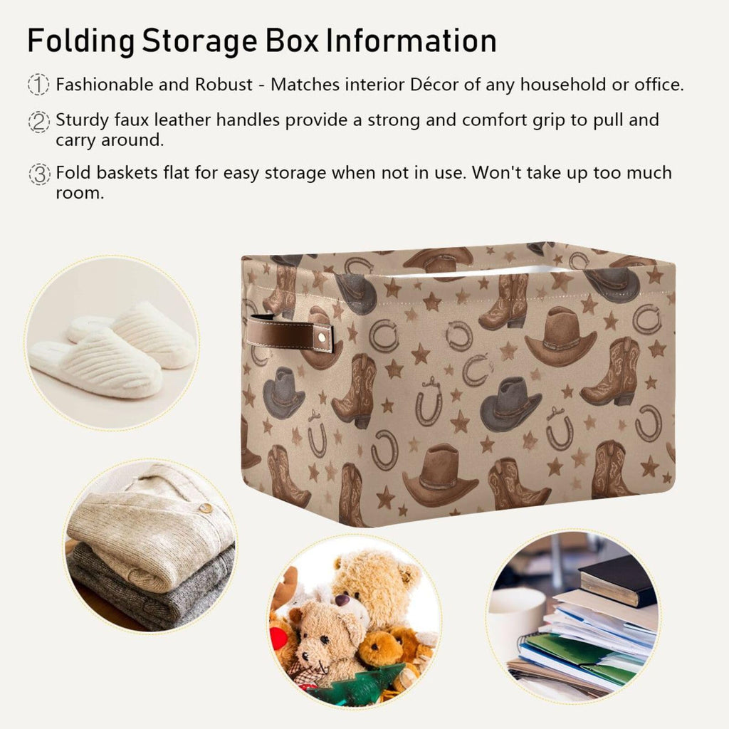 Toy Storage Basket Western Cowboy Cowgirl Nursery Bins Lucky Horse Shoe Baby Toys Box Canvas Clothes Shelf Basket