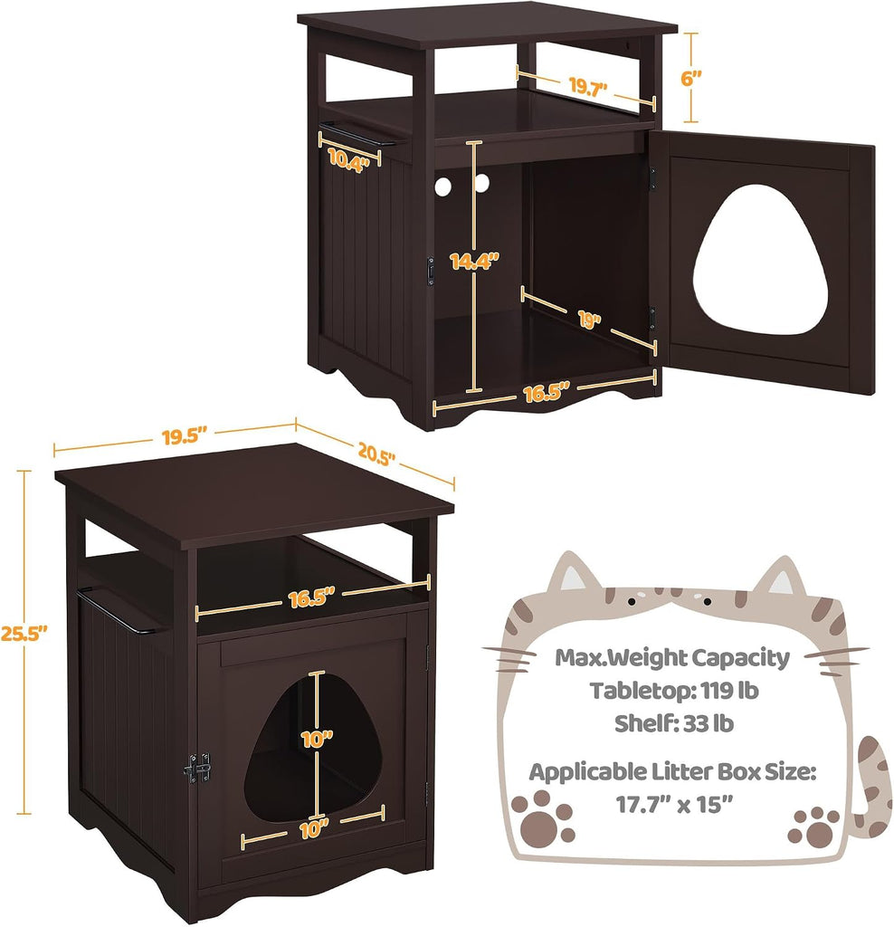 Hidden Cat Litter Box Enclosure Furniture with Storage Shelf