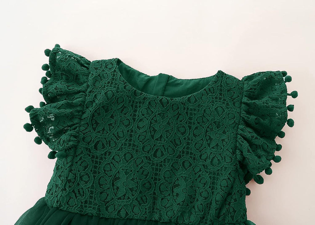 Girls Lace Tulle Dress Baby Girl Elegant Flutter Sleeve Party Princess Dresses