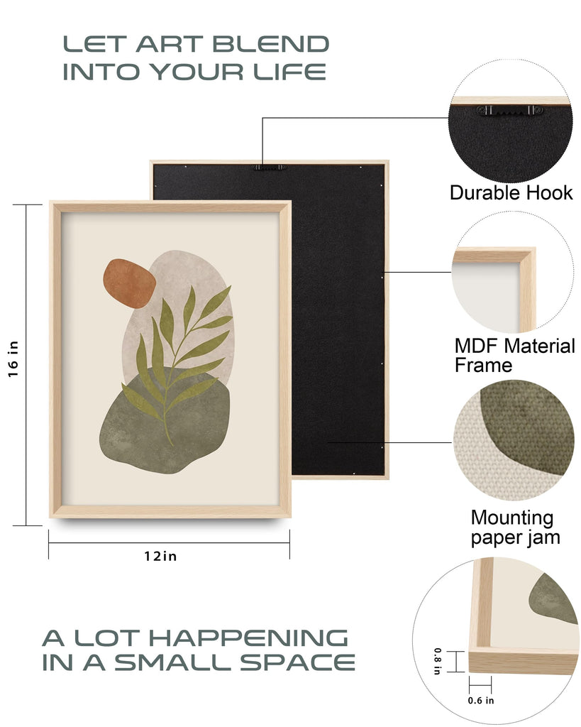 Abstract Botanical Geometric Framed Wall Art Set of 3 12x16IN