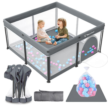 Taleco Gear Foldable Baby Play Pen with Mat, 50''x50'' Playpen for Babies and Toddlers, Playpen for Baby with Gate