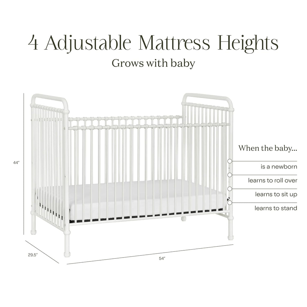 Abigail 3-in-1 Convertible Metal Crib in Washed White, Greenguard Gold Certified | GREENGUARD Gold Certified