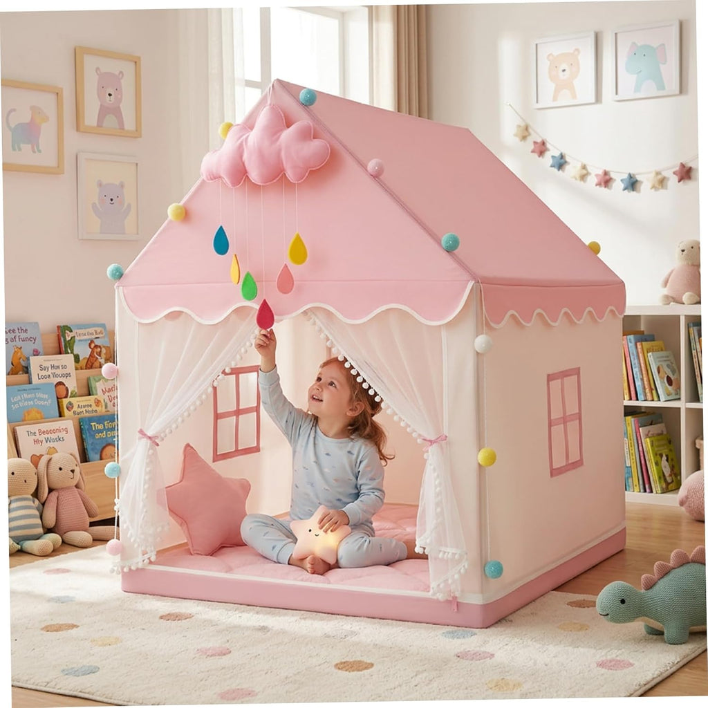 Kids Play Tent for Girls Indoor, Princess Playhouse with 4 & Machine Washable Fabric, Castle Tent for Toddlers &