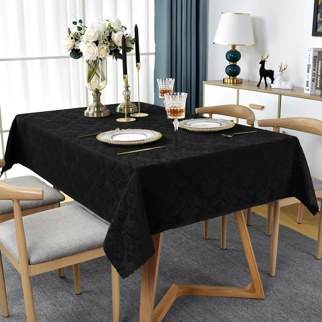 Black Tablecloth Rectangle 60x120 Inch Floral Jacquard