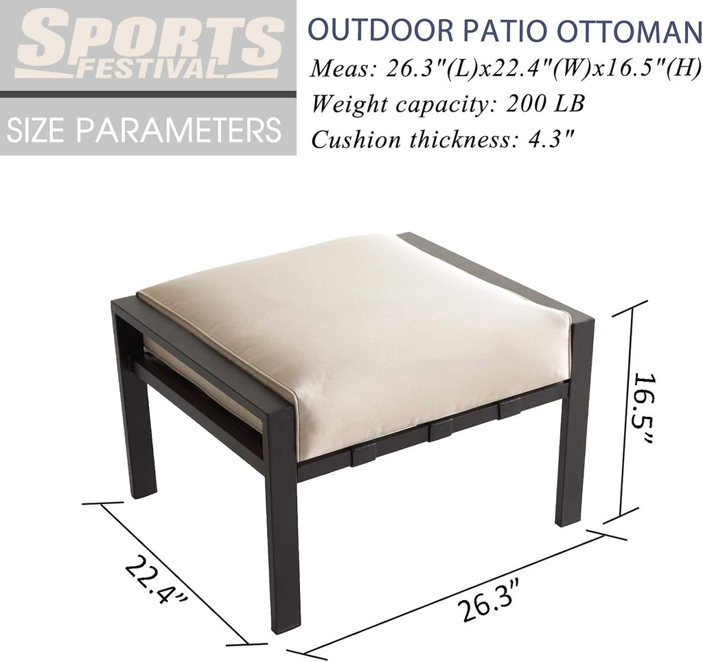 Ottoman Metal Footstool with Soft Thick Cushion Small Seat Outdoor Furniture for Garden Yard Deck, Beige